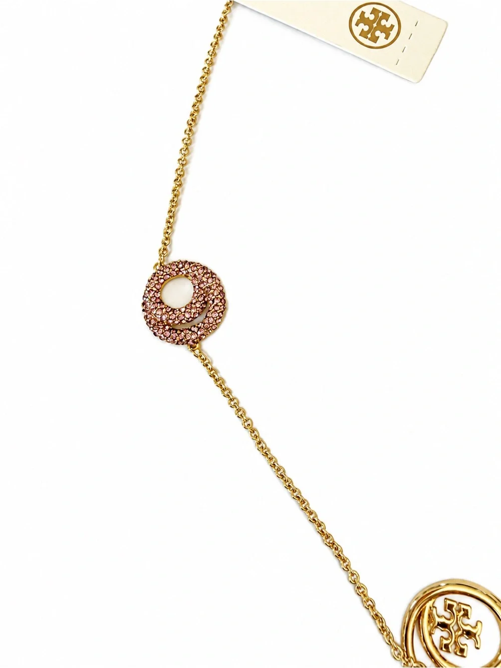 NWOT TORY BURCH MILLER RINGS NECKLACE IN GOLD AND PINK